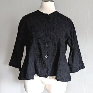 Embroidered Cotton Wide Cut Peplum Jacket